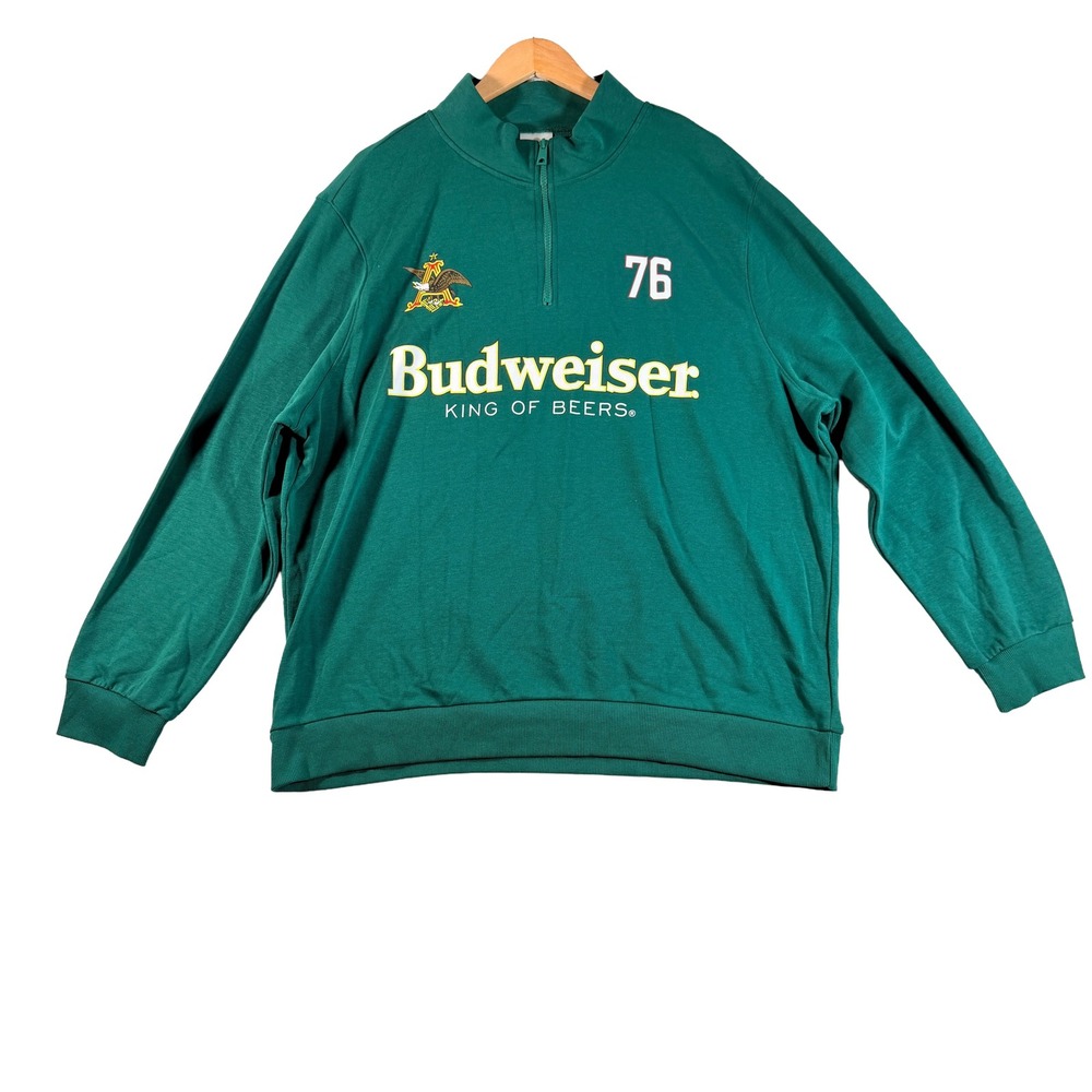 Budweiser Clydesdales Mens Quarter Zip Sweatshirt XXL Green 76 Fleece NWT